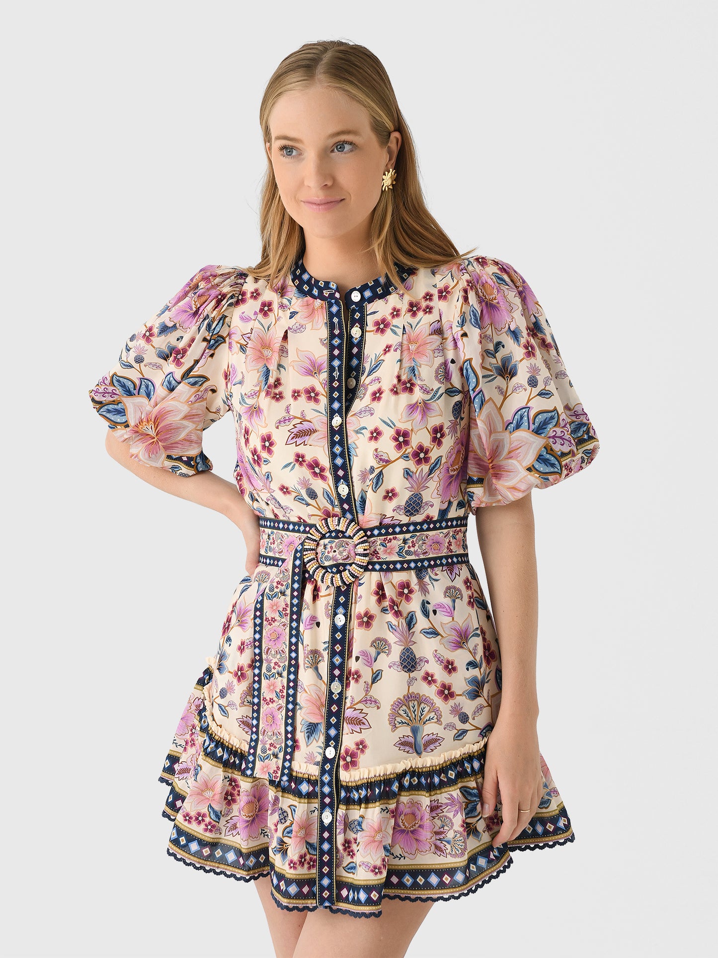 Farm Rio Women's Superbloom Tapestry Puff Sleeve Mini Dress - Saint Bernard