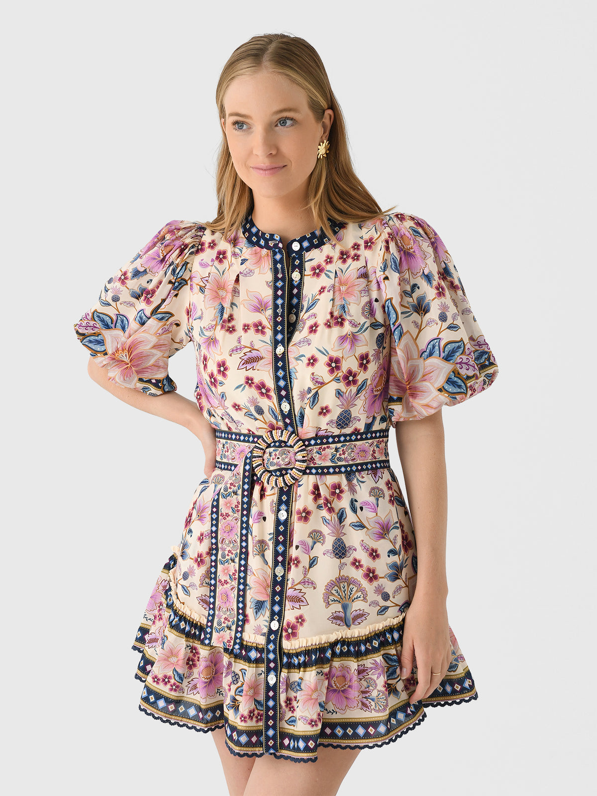 Farm Rio Women's Superbloom Tapestry Puff Sleeve Mini Dress