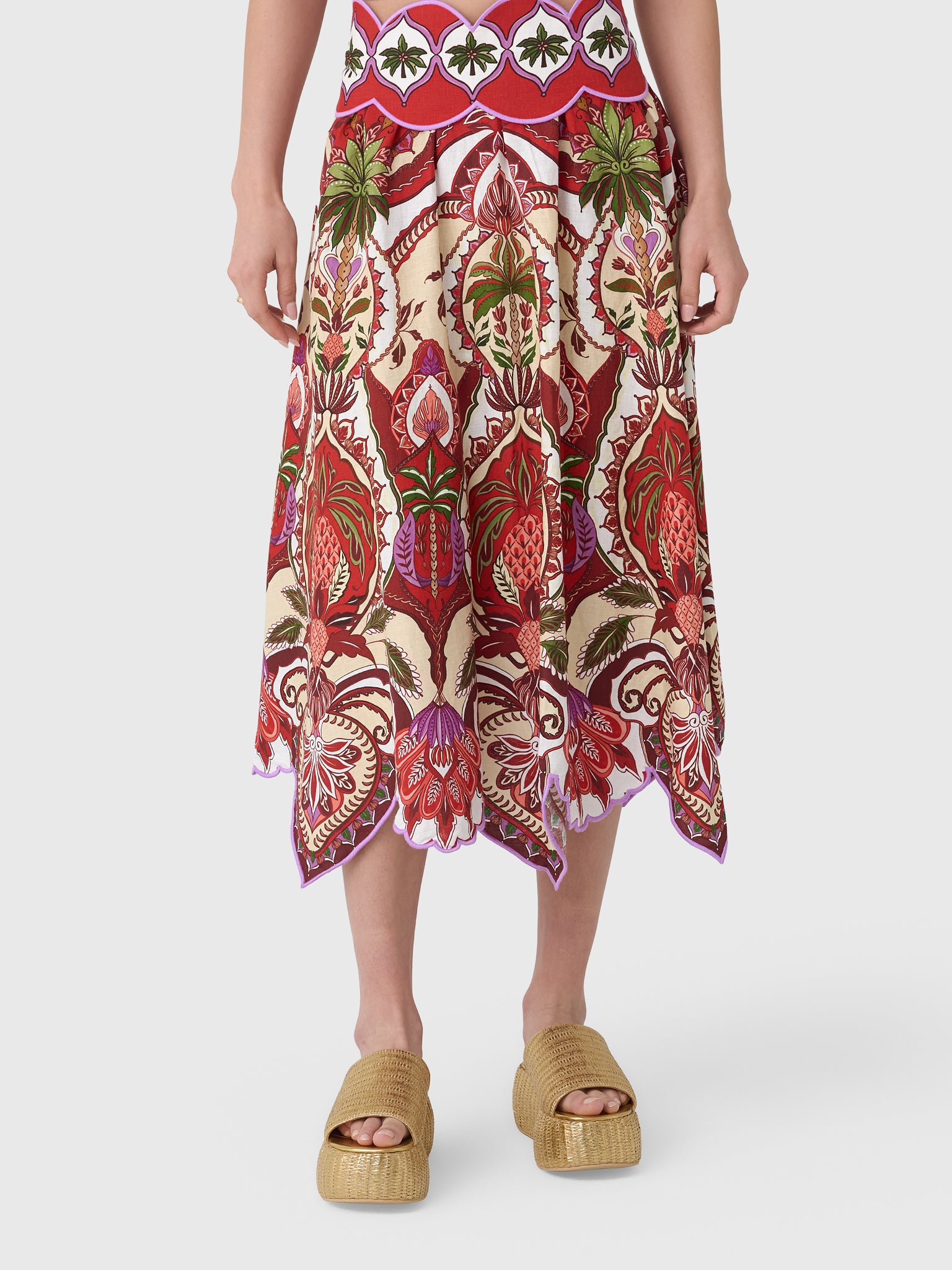 Farm Rio Women's Odara Scallops Midi Skirt - Saint Bernard