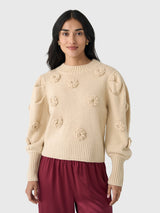 Farm Rio Women's Crochet Flower Knit Sweater - Saint Bernard