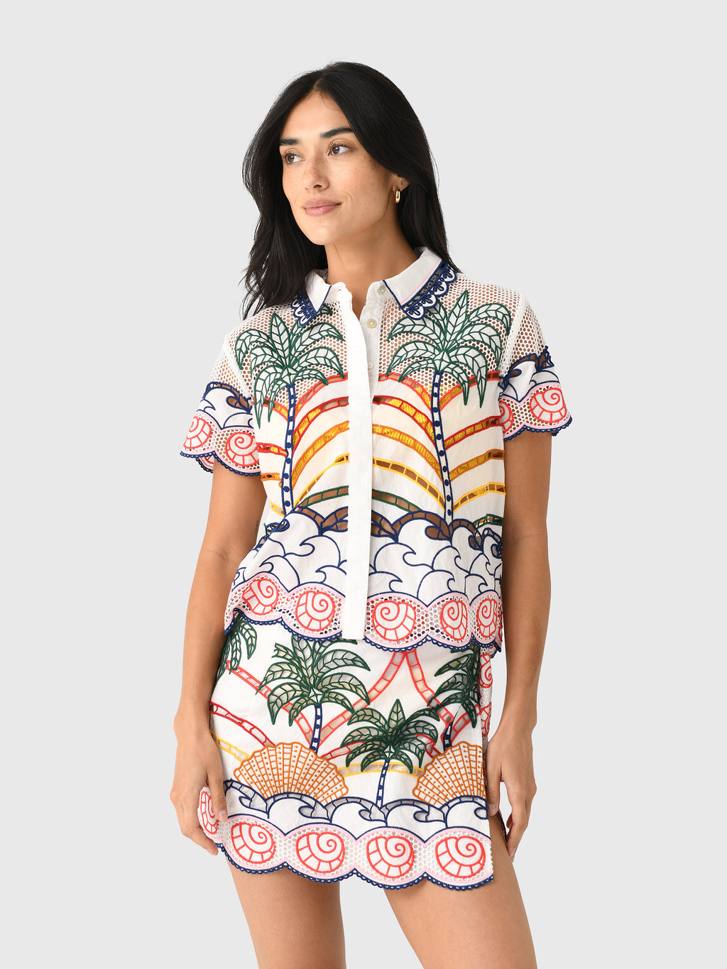Farm Rio Women's Tropical Graphic Richelieu Shirt - Saint Bernard
