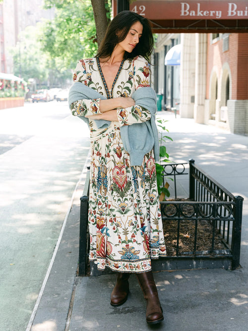 Farm Rio Women's Majestic Hearts Long Sleeve Midi Dress