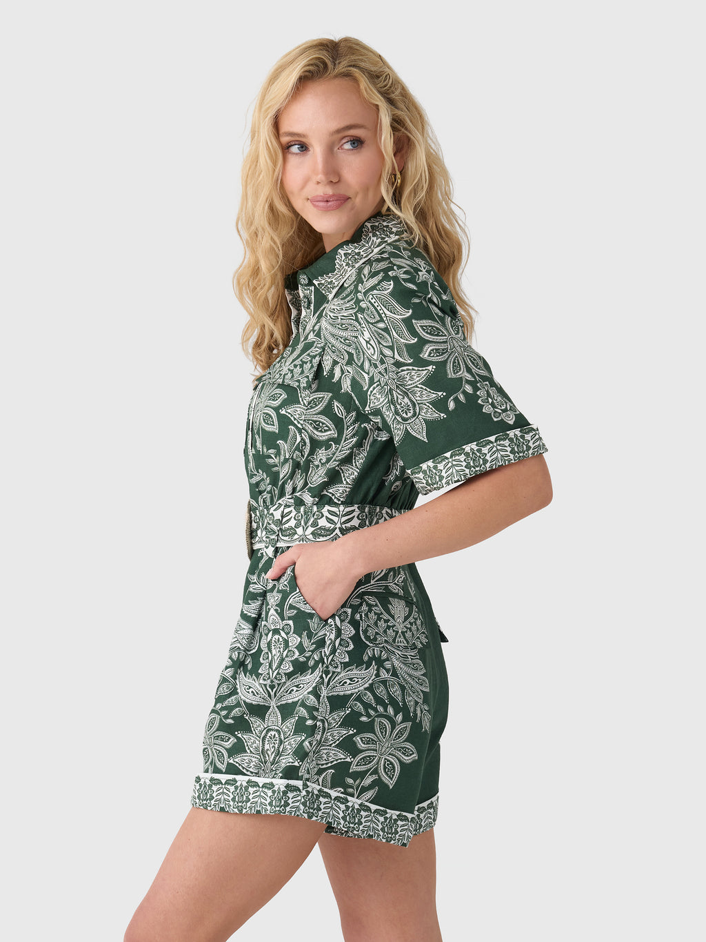 Farm Rio Women's Miranda Belted Romper - Saint Bernard