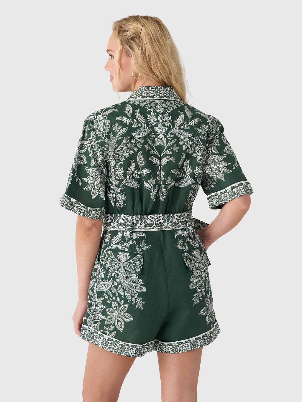 Farm Rio Women's Miranda Belted Romper - Saint Bernard