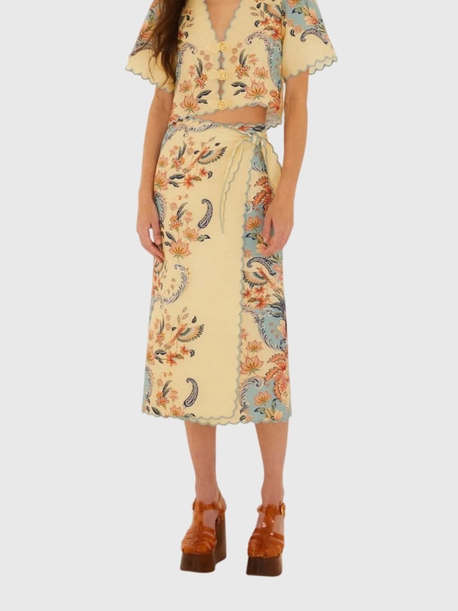 Farm Rio Women's Boho Beauty Midi Skirt - Saint Bernard