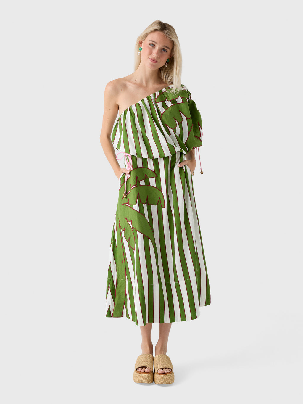 Farm Rio Women's One-Shoulder Midi Dress - Saint Bernard