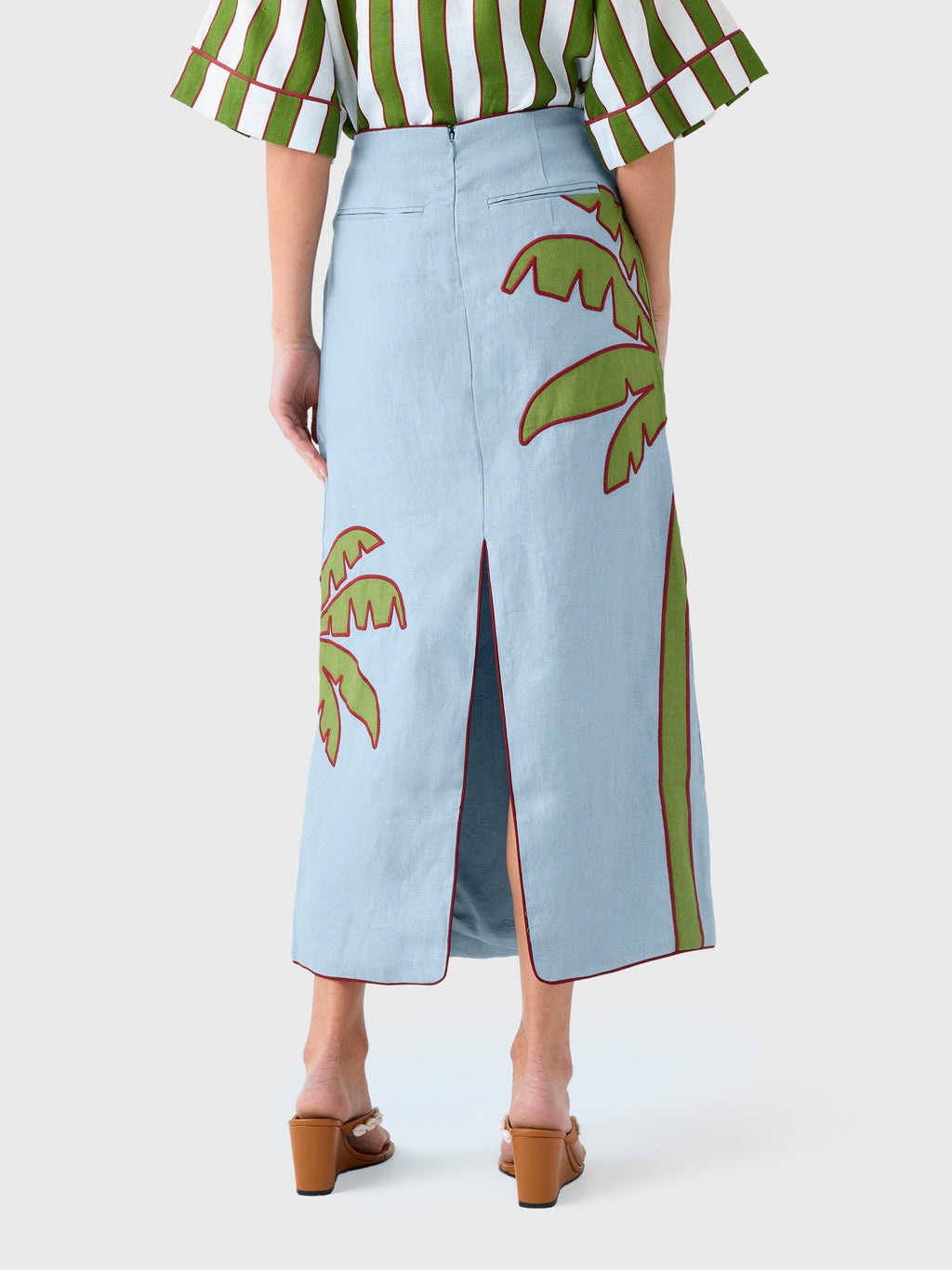 Farm Rio Women's Embroidered Palm Tree Linen Maxi Skirt - Saint Bernard