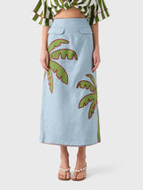 Farm Rio Women's Embroidered Palm Tree Linen Maxi Skirt - Saint Bernard