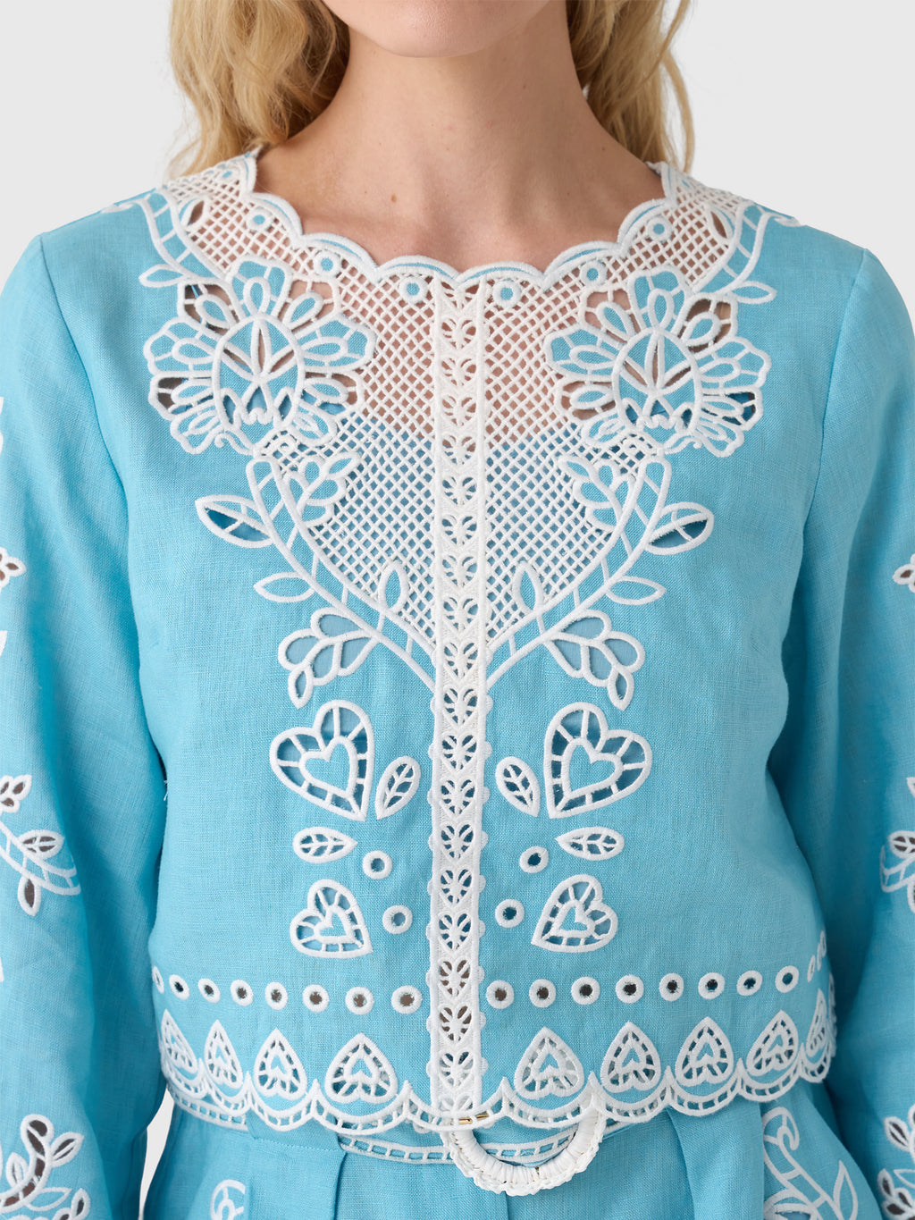 Farm Rio Women's Romantic Richelieu Blouse - Saint Bernard