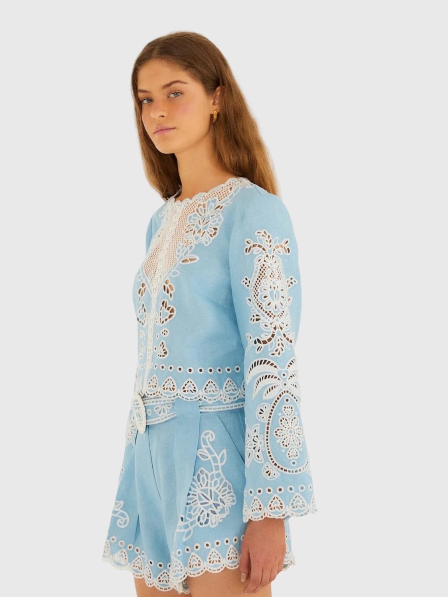 Farm Rio Women's Romantic Richelieu Blouse - Saint Bernard