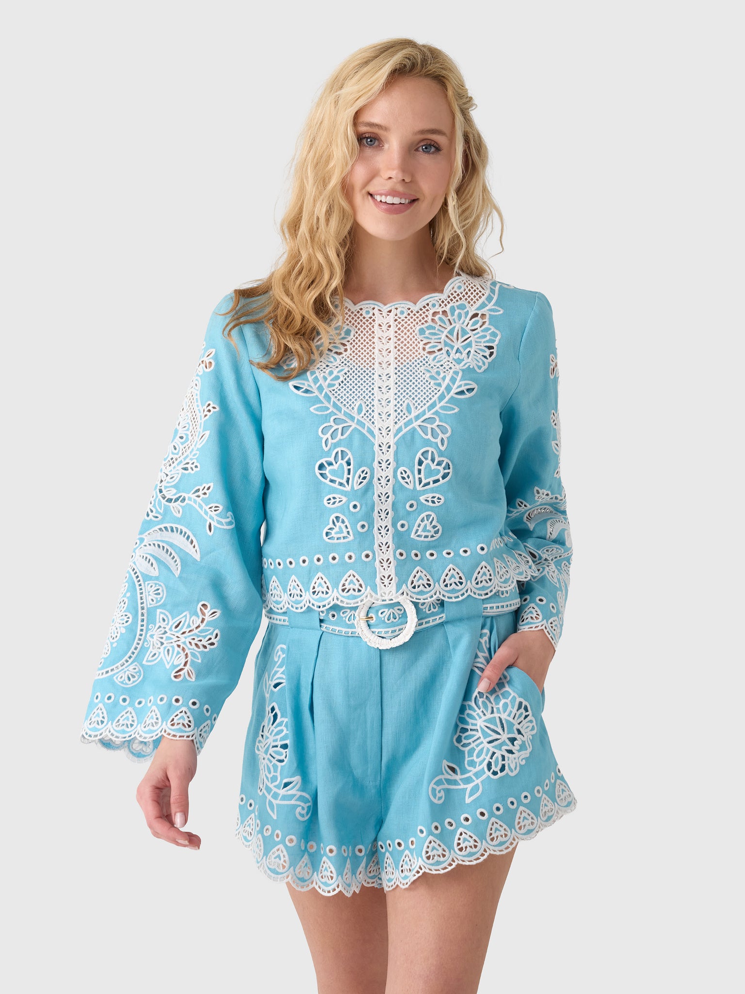 Farm Rio Women's Romantic Richelieu Blouse - Saint Bernard