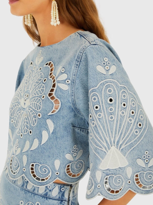 Farm Rio Women's Richelieu Kimono Sleeve Cropped Blouse