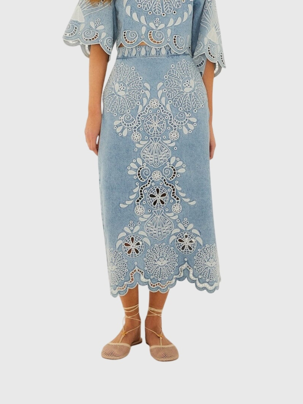 Farm Rio Women's Richelieu Wavy Hem Midi Skirt - Saint Bernard