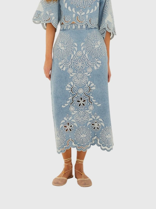 Farm Rio Women's Richelieu Wavy Hem Midi Skirt