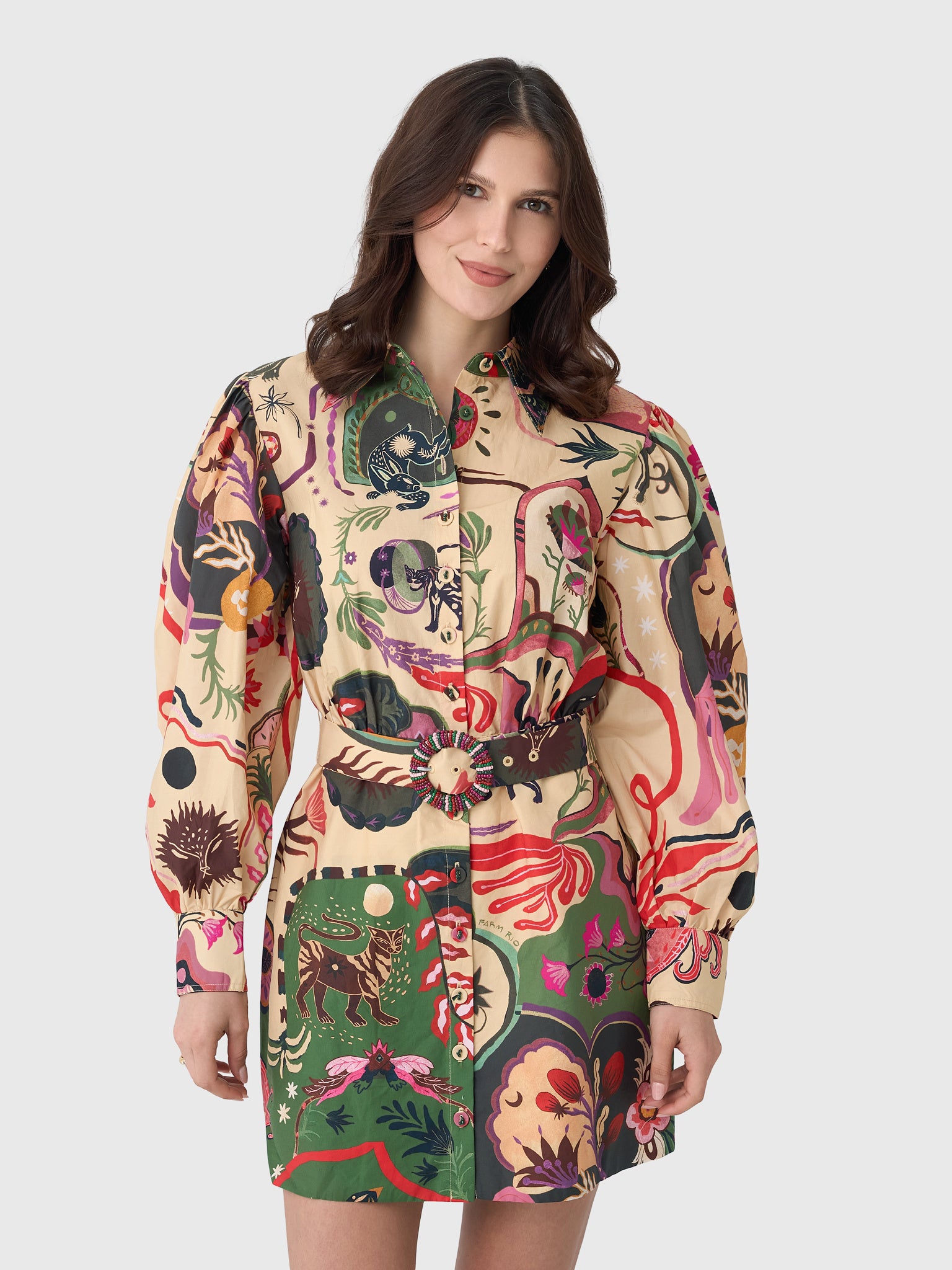 Farm Rio Women's Artsy Surreal Land Beaded Belt Mini Dress