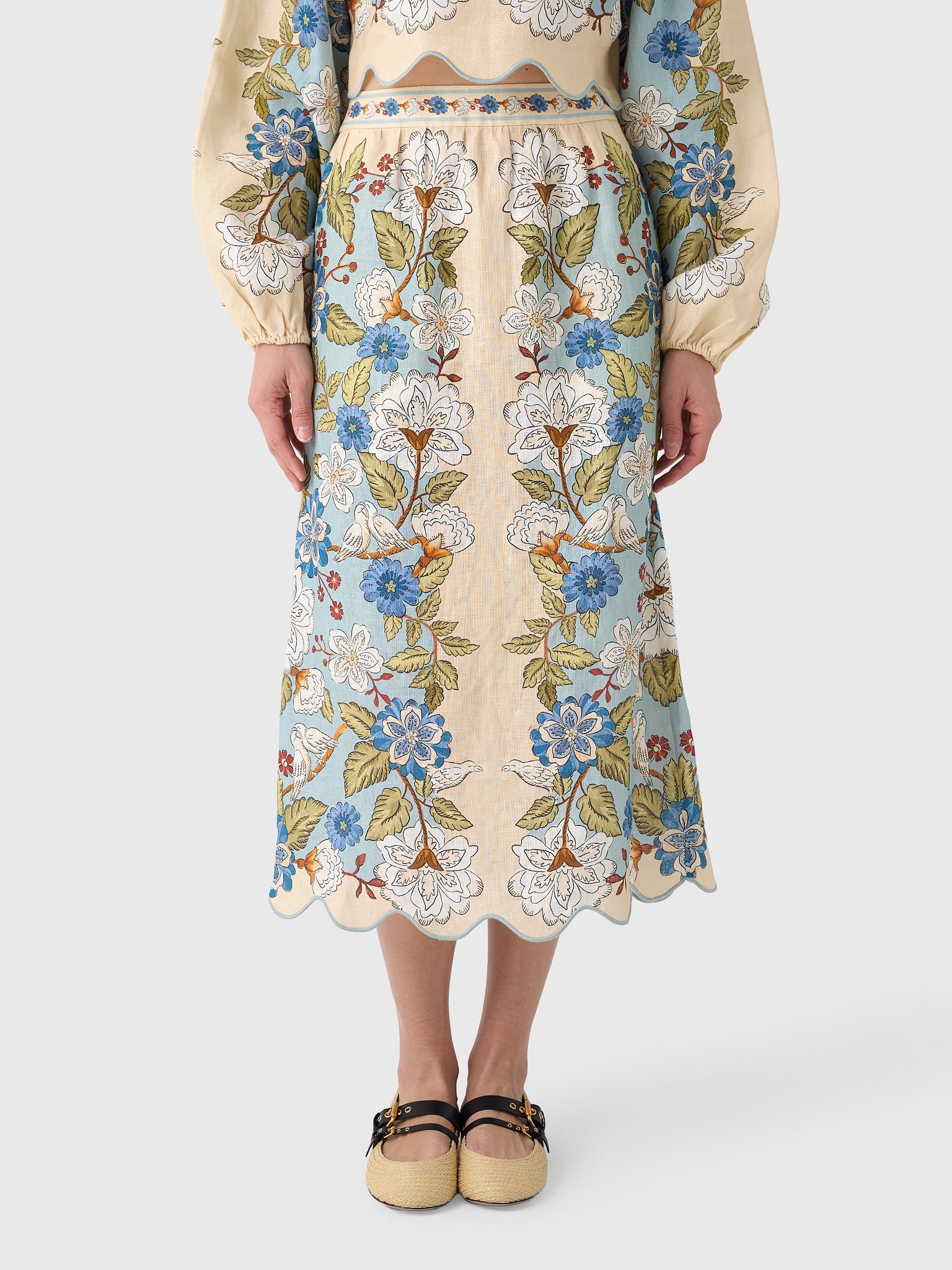 Farm Rio Women's Garden Scarf Midi Skirt