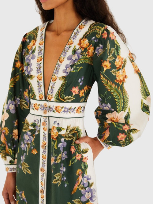Farm Rio Women's Nature V-Neck Button Maxi Dress