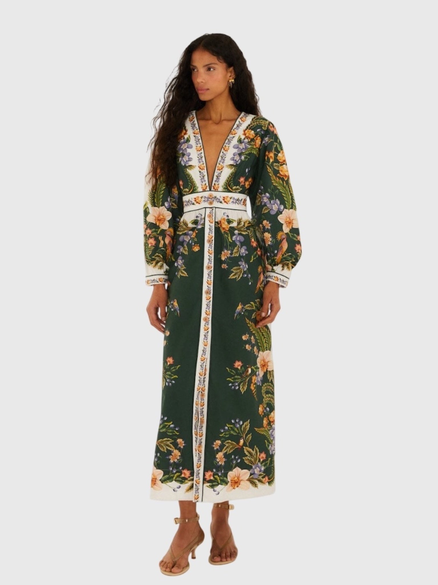 Farm Rio Women's Nature V-Neck Button Maxi Dress - Saint Bernard