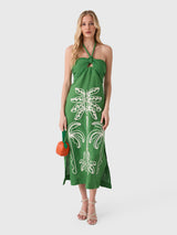 Farm Rio Women's Palm Tree Embroidery Sleeveless Midi Dress - Saint Bernard