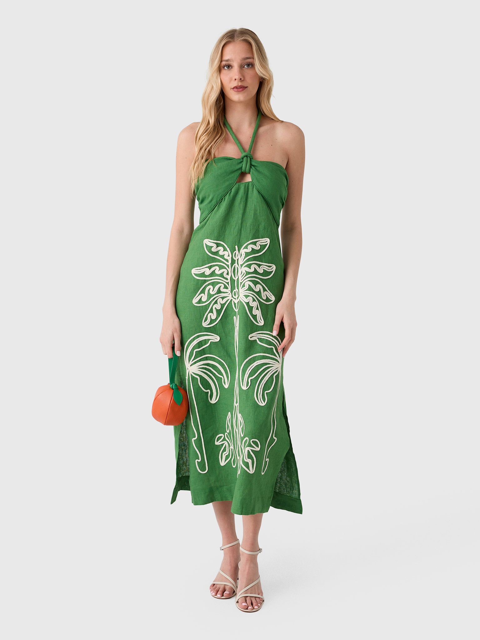 Farm Rio Women's Palm Tree Embroidery Sleeveless Midi Dress - Saint Bernard