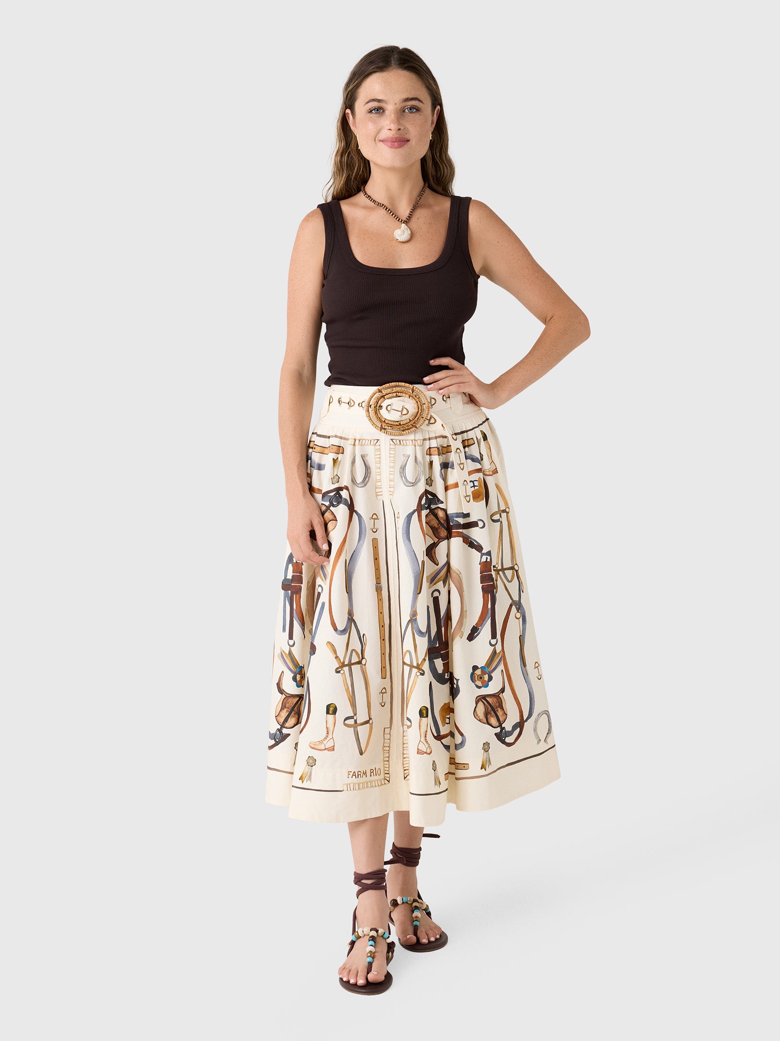 Farm Rio Women's Equestrian Scarf Maxi Skirt - Saint Bernard