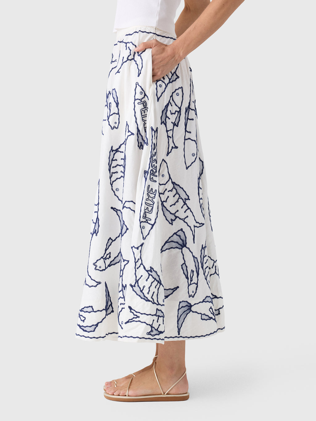 Farm Rio Women's Fresh Fish Midi Skirt - Saint Bernard