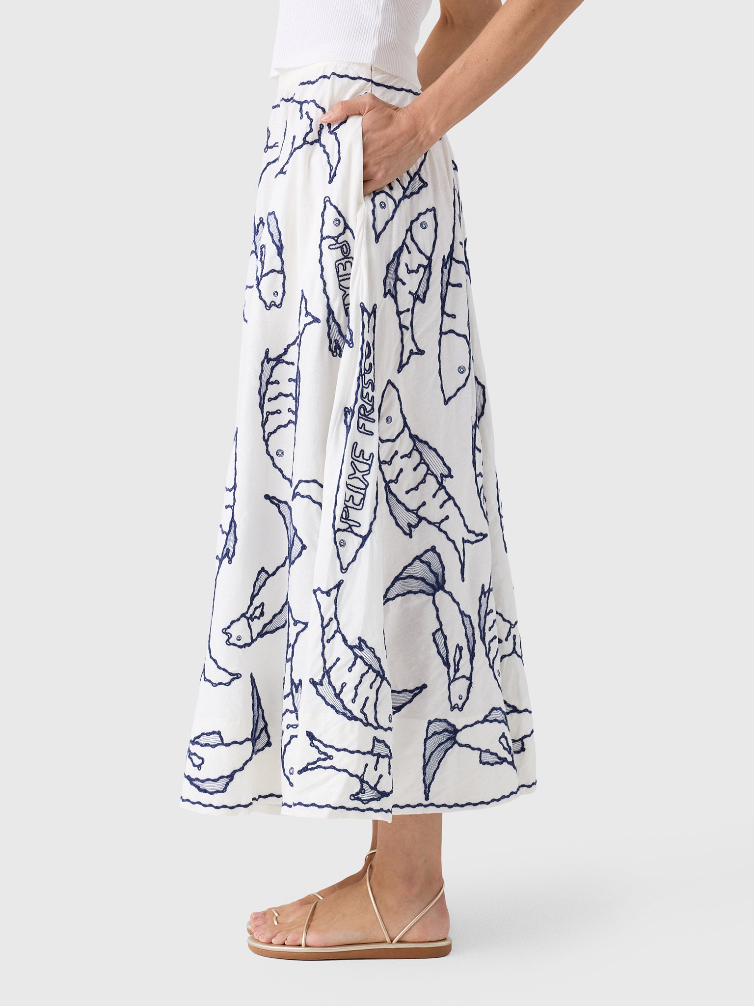 Farm Rio Women's Fresh Fish Midi Skirt - Saint Bernard