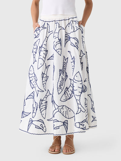 Farm Rio Women's Fresh Fish Midi Skirt - Saint Bernard