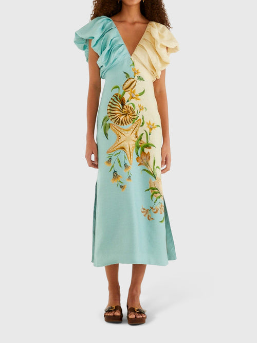 Farm Rio Women's Marine Garden Midi Dress