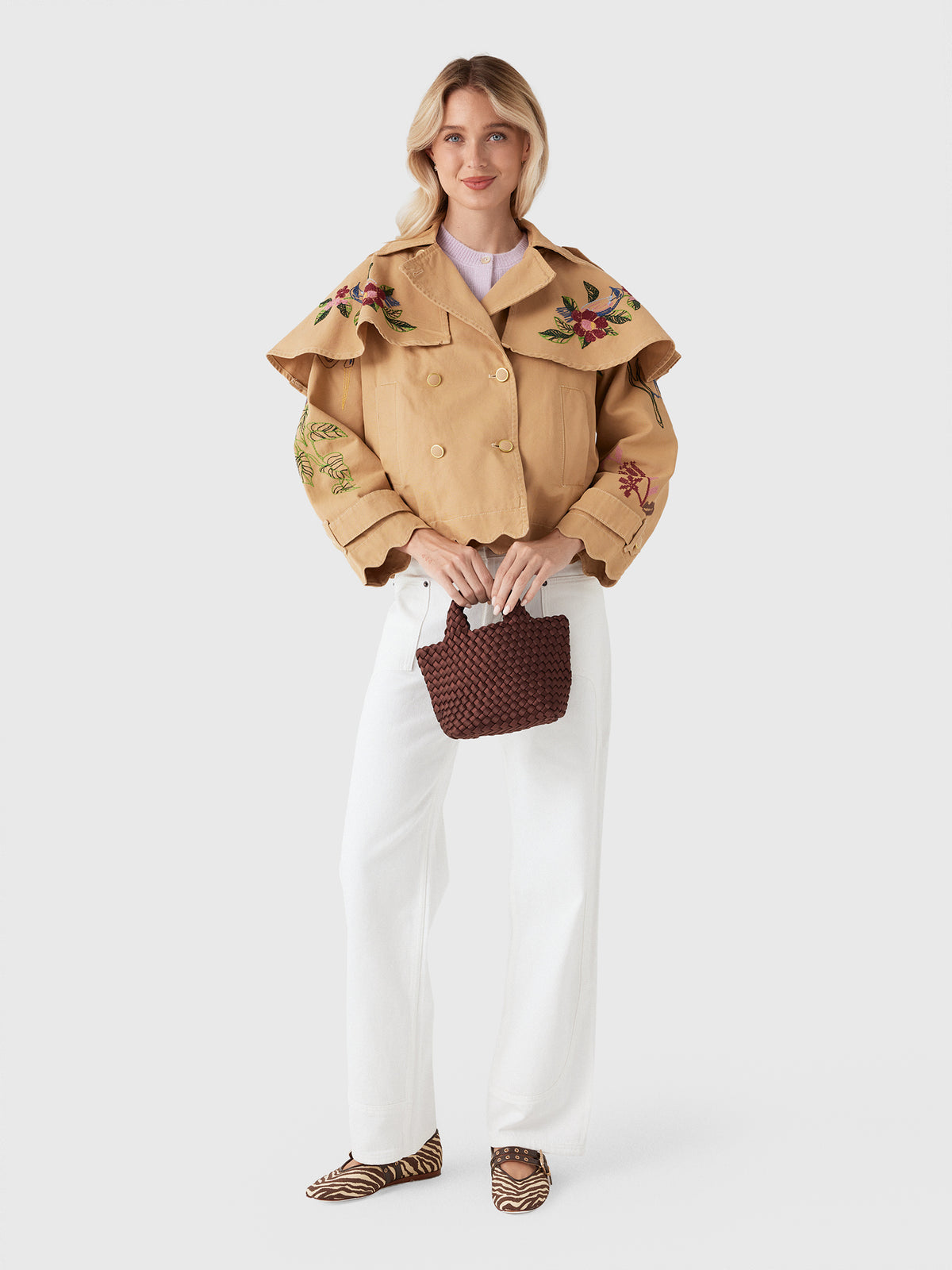 Farm Rio Women's Twill Mini Trench Coat - Saint Bernard