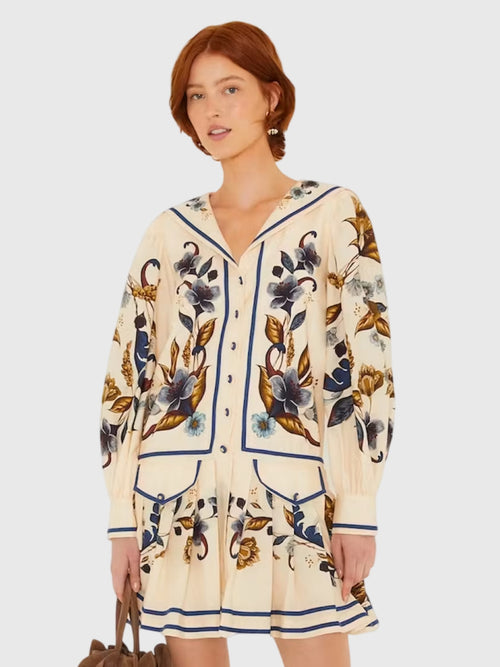 Farm Rio Women's Golden Nature Long Sleeve Mini Dress