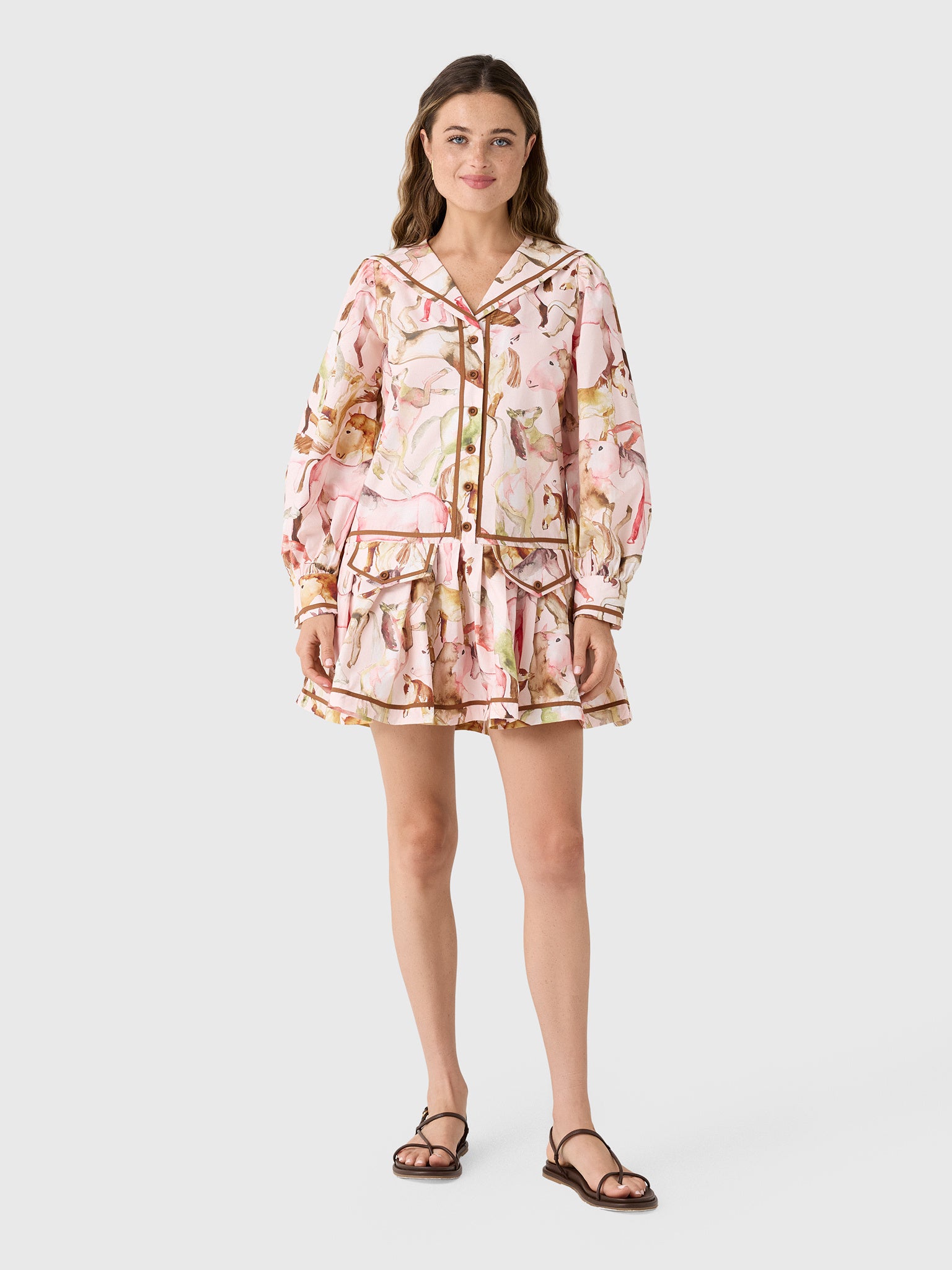 Farm Rio Women's Equestrian Long Sleeve Mini Dress - Saint Bernard