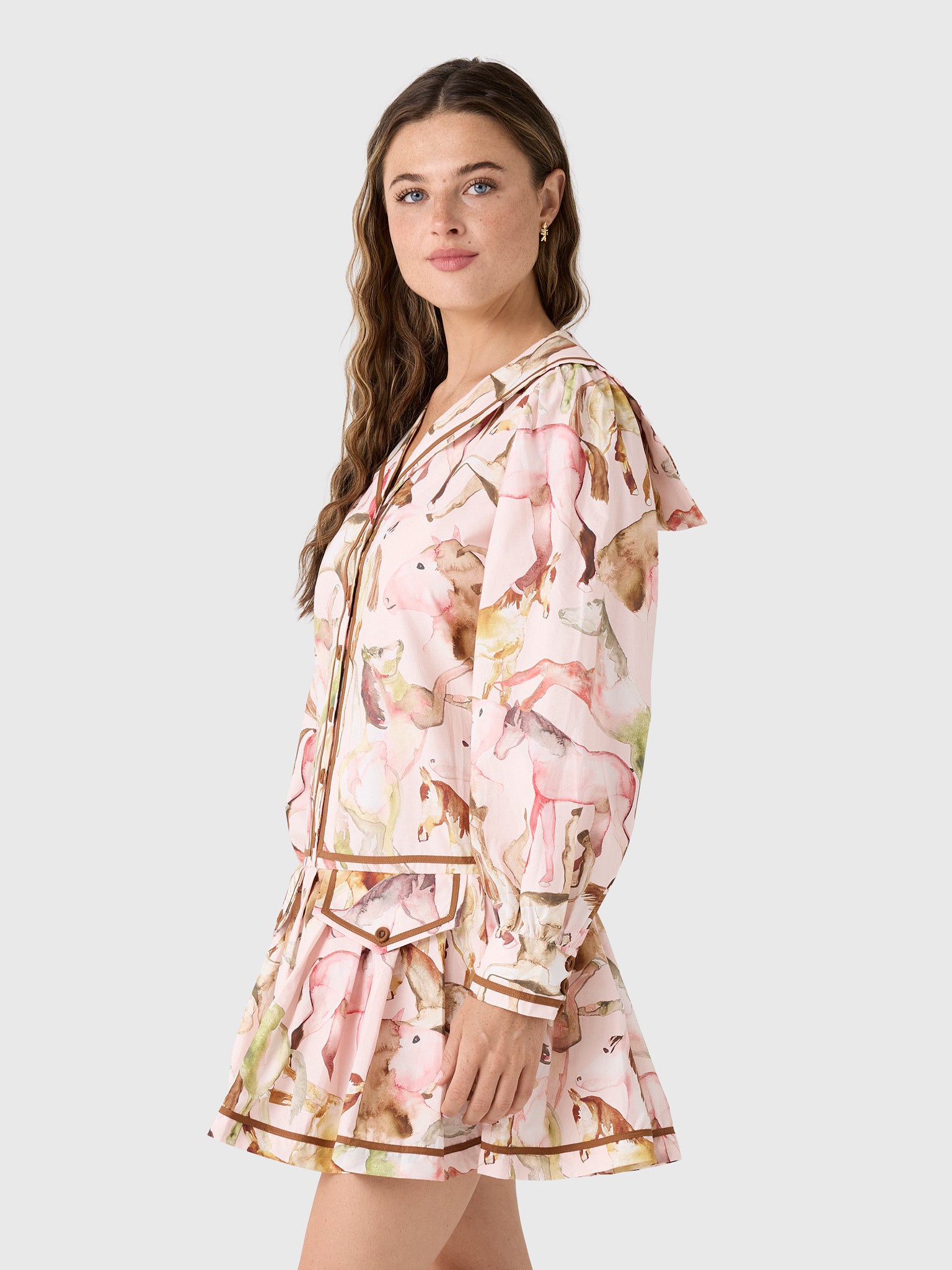 Farm Rio Women's Equestrian Long Sleeve Mini Dress - Saint Bernard
