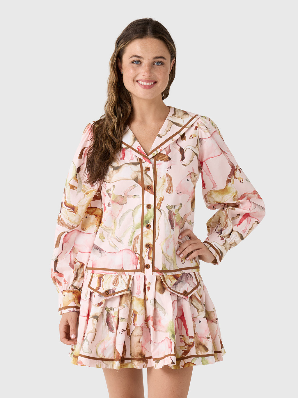Farm Rio Women's Equestrian Long Sleeve Mini Dress - Saint Bernard