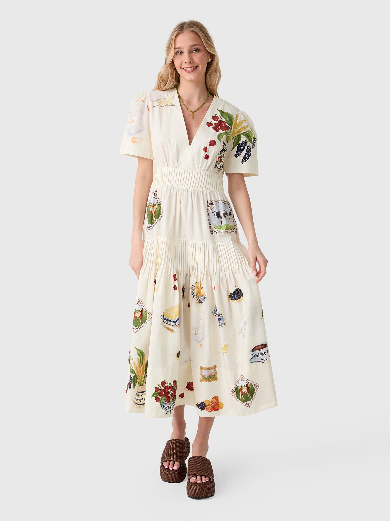 Farm Rio Women's Country Table Short Sleeve Midi Dress - Saint Bernard