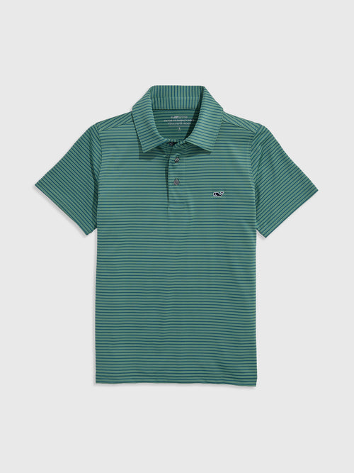 Vineyard Vines Boys' Performance Bradley Stripe Sankaty Polo - Saint Bernard