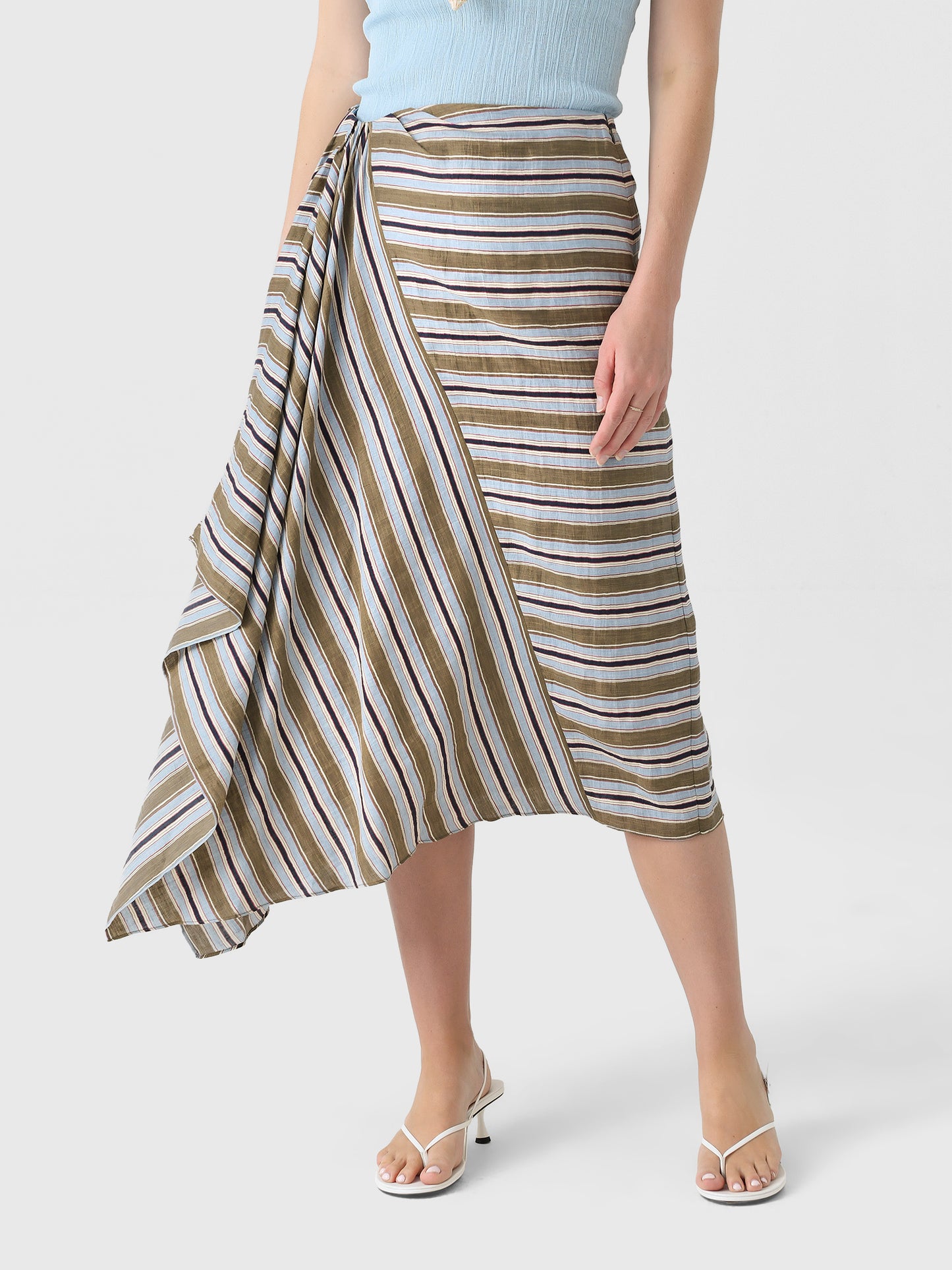 ALC Women's Lota Striped Linen Midi Skirt - Saint Bernard