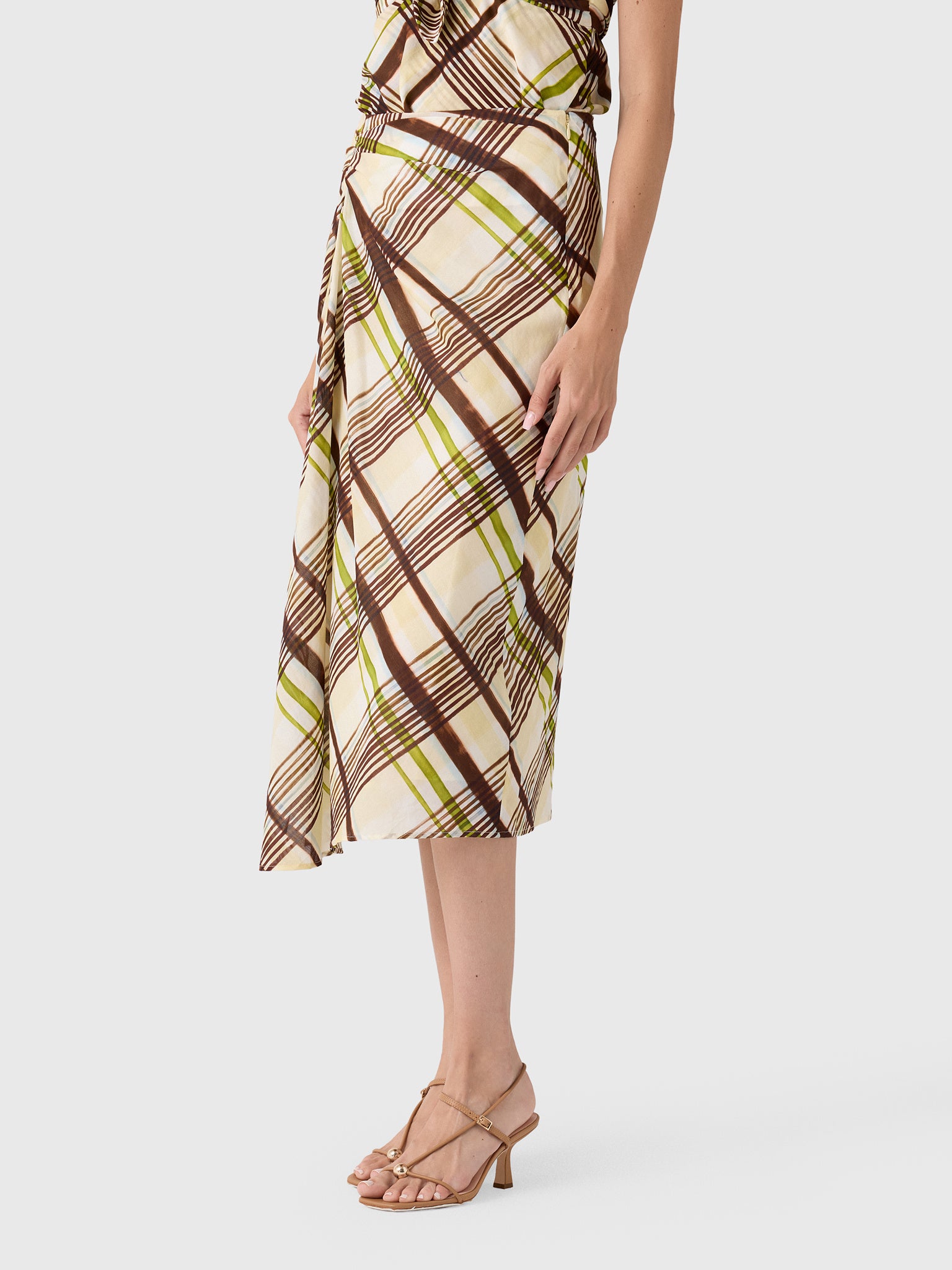 ALC Women's Jean Plaid Cotton Midi Skirt - Saint Bernard