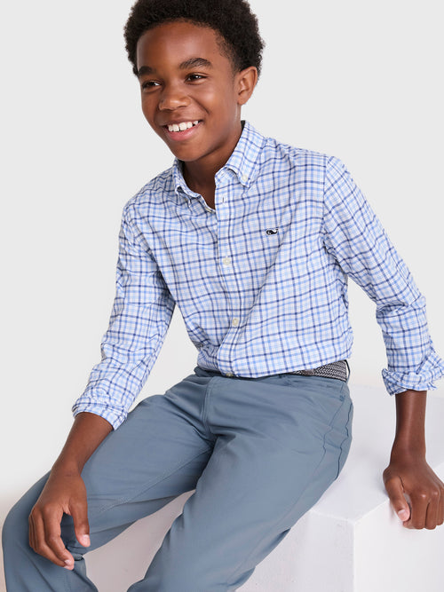 Vineyard Vines Boys' Forepeak Tattersall Featherweight Performance Shirt