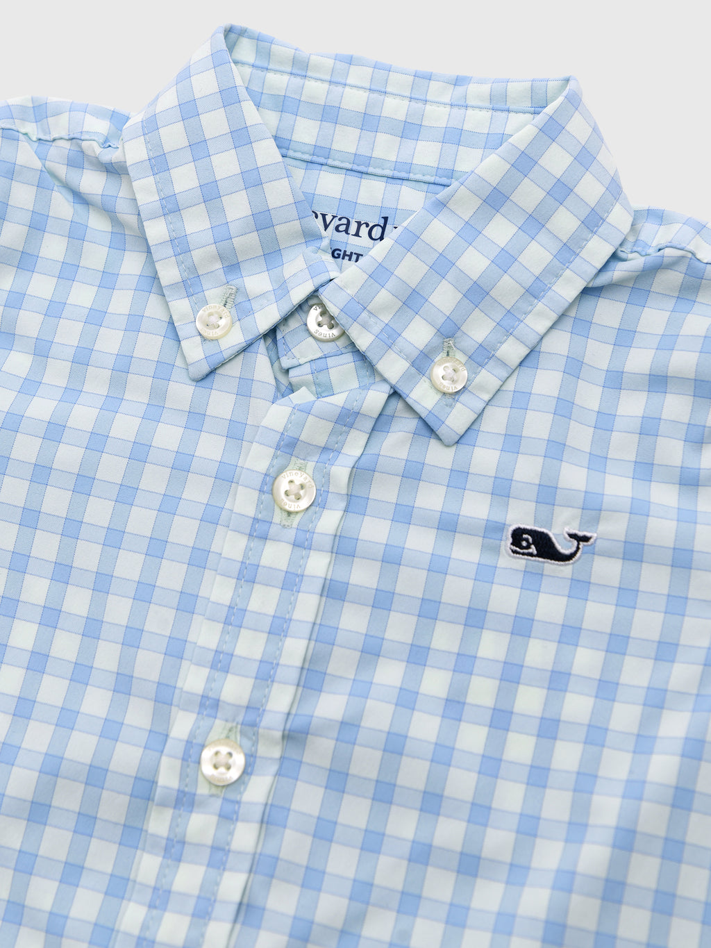 Vineyard Vines Boys' Lemon Shark Gingham Featherweight Performance Shirt - Saint Bernard