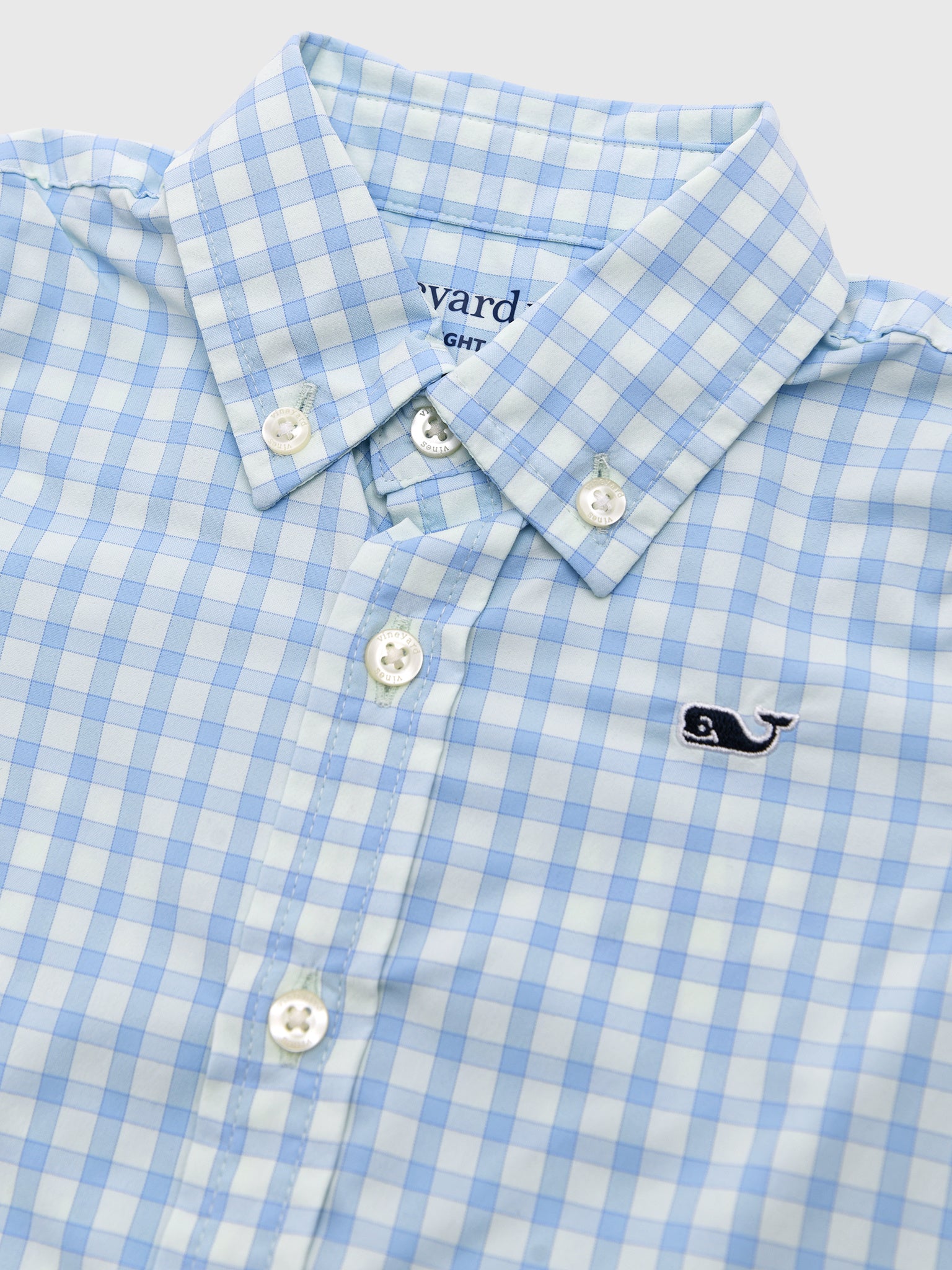 Vineyard Vines Boys' Lemon Shark Gingham Featherweight Performance Shirt - Saint Bernard