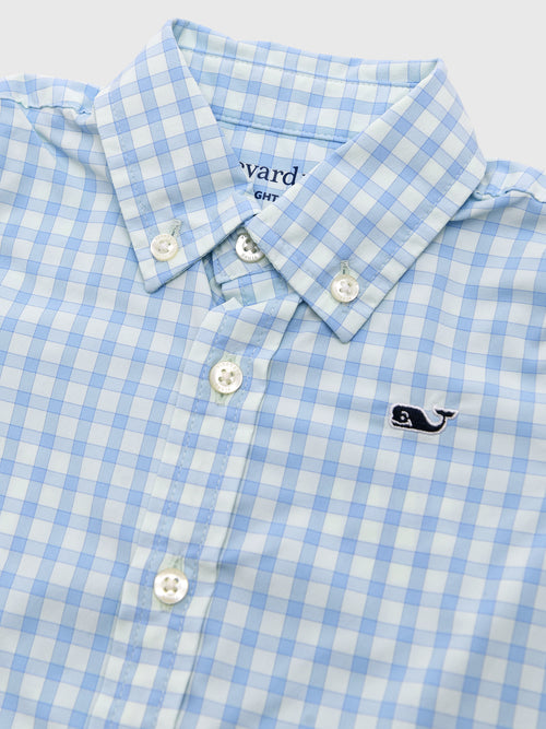 Vineyard Vines Boys' Lemon Shark Gingham Featherweight Performance Shirt