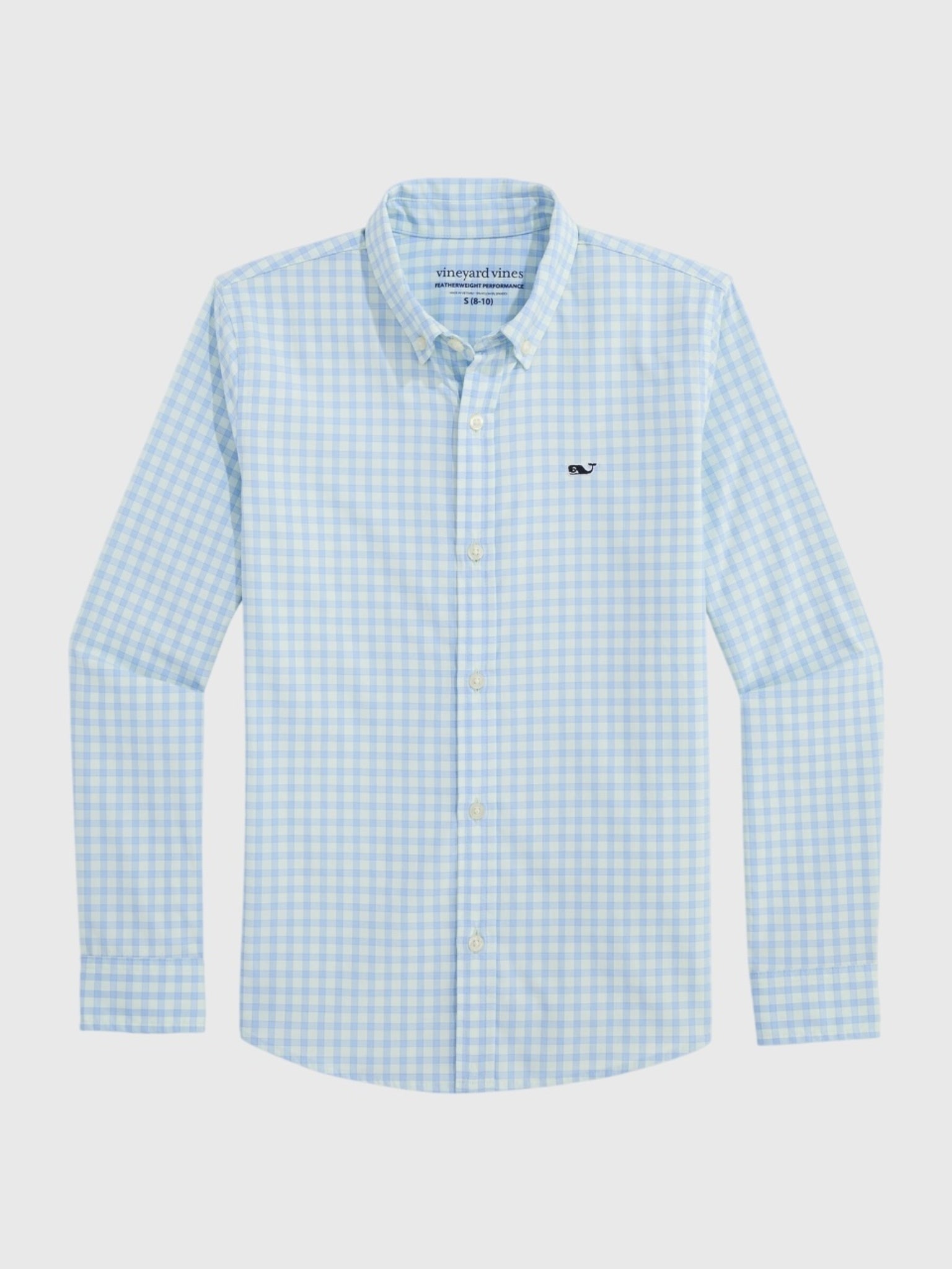 Vineyard Vines Boys' Lemon Shark Gingham Featherweight Performance Shirt - Saint Bernard
