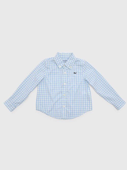 Vineyard Vines Boys' Lemon Shark Gingham Featherweight Performance Shirt