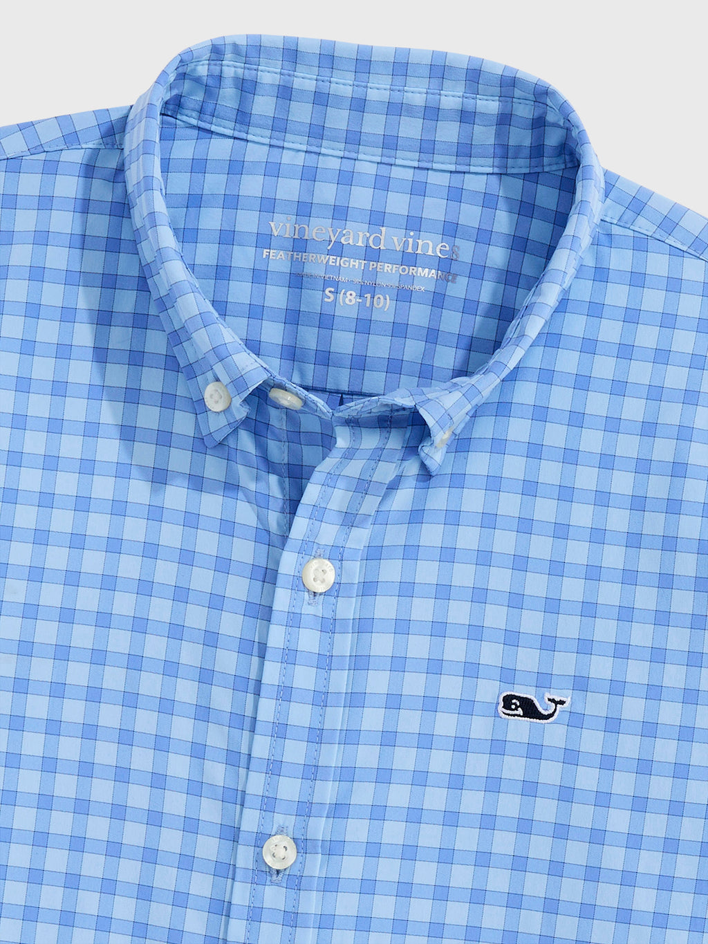 Vineyard Vines Boys' Lemon Shark Gingham Featherweight Performance Shirt - Saint Bernard
