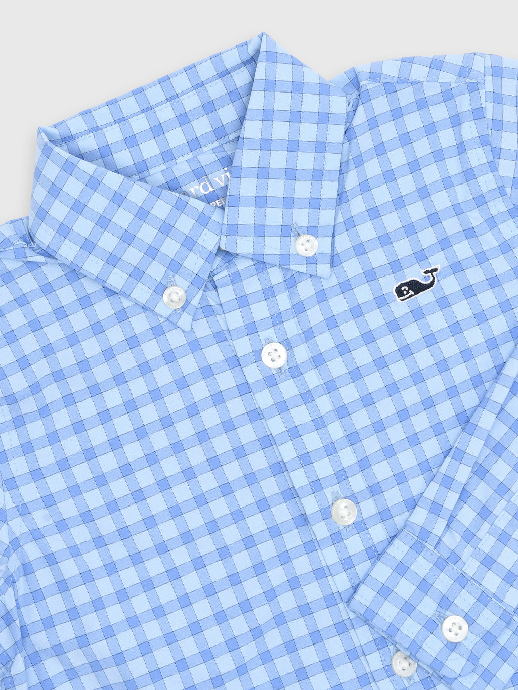 Vineyard Vines Boys' Lemon Shark Gingham Featherweight Performance Shirt - Saint Bernard