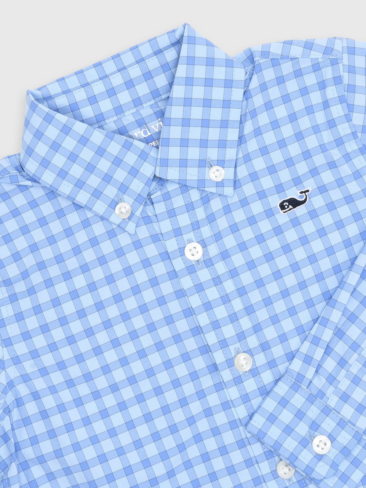 Vineyard Vines Boys' Lemon Shark Gingham Featherweight Performance Shirt - Saint Bernard