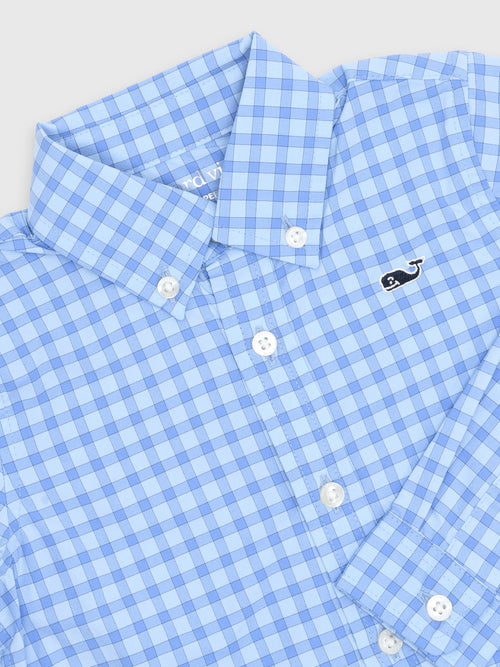 Vineyard Vines Boys' Lemon Shark Gingham Featherweight Performance Shirt