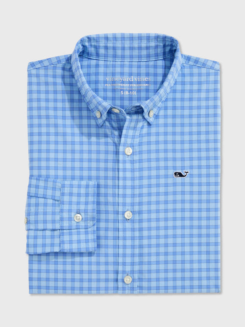 Vineyard Vines Boys' Lemon Shark Gingham Featherweight Performance Shirt - Saint Bernard