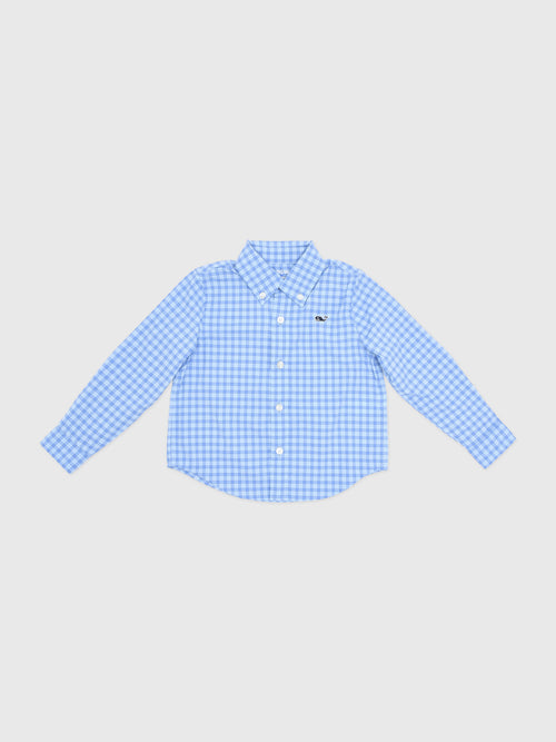 Vineyard Vines Boys' Lemon Shark Gingham Featherweight Performance Shirt